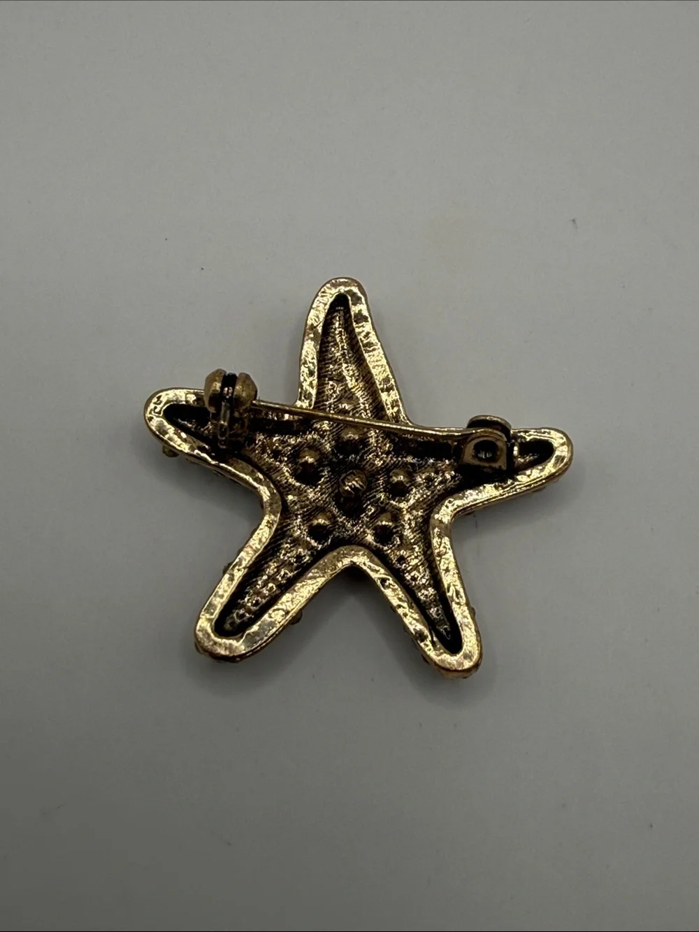 Vintage Gold Tone Rhinestone Starfish Statement Brooch Pin